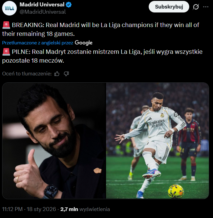 HIT! Takiego ''newsa'' wrzucił fanowski profil Realu Madryt nt. LaLiga xD